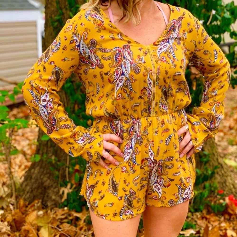 NWT Mustard Paisley Bell Sleeve Romper